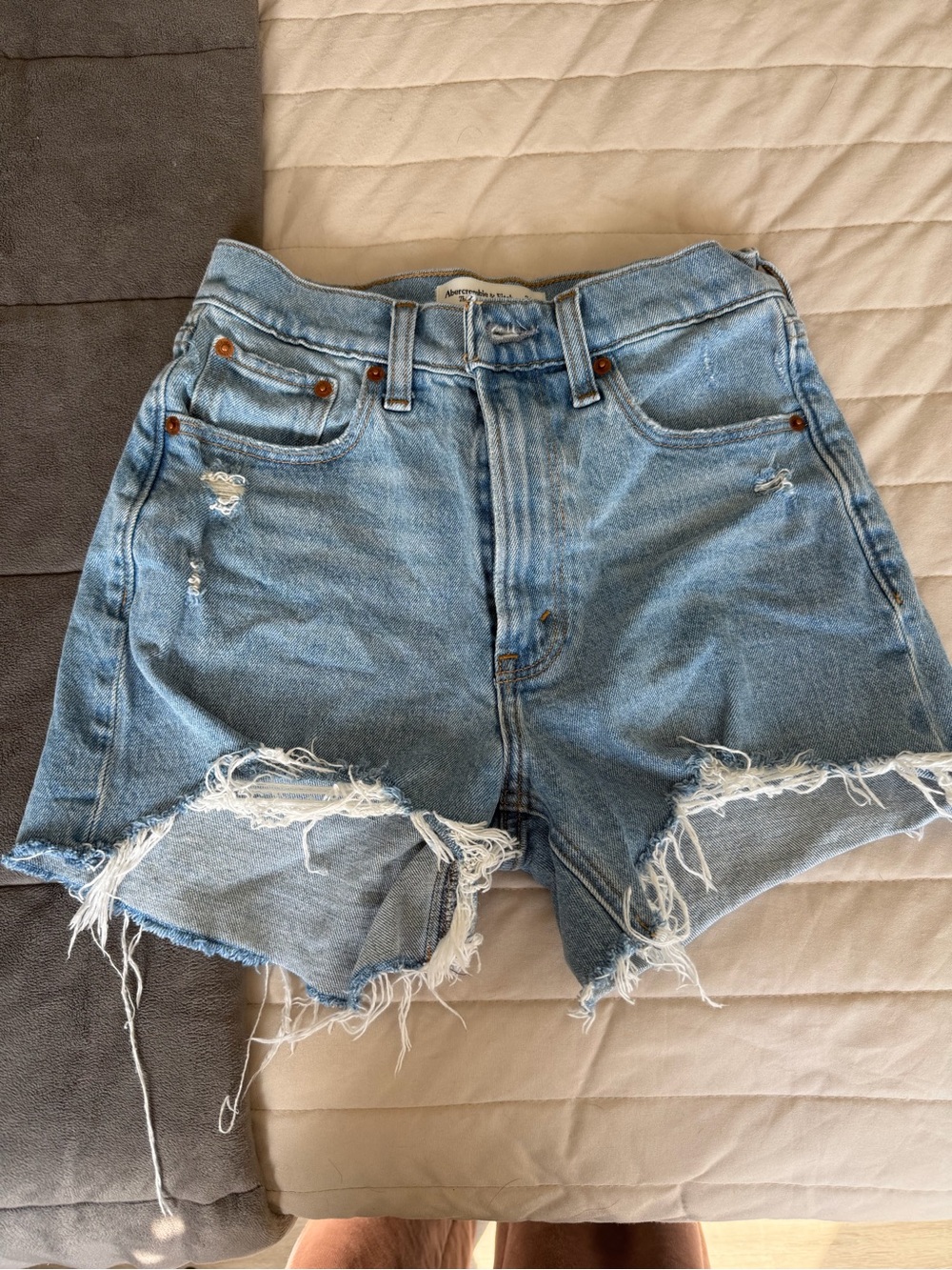 Abercrombie & Fitch Light Blue Distressed High-Rise Denim Shorts